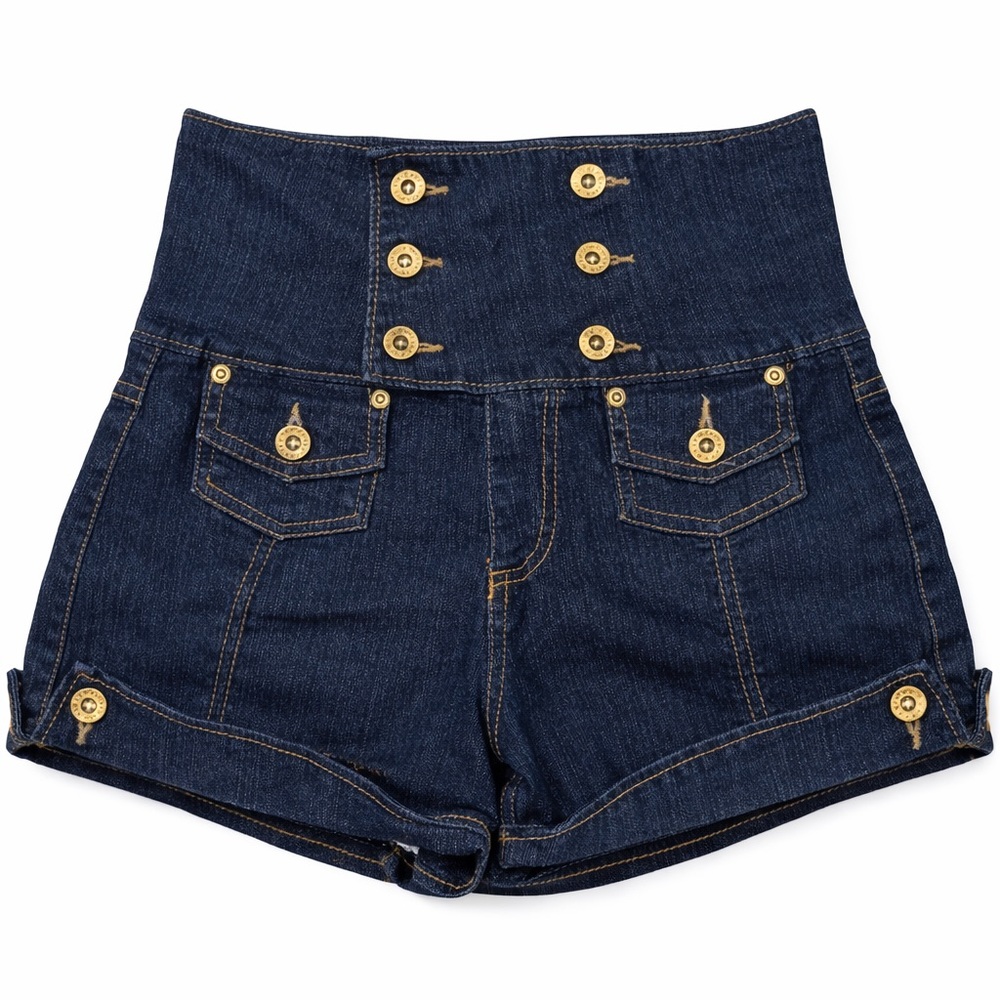 Younique High Waisted Denim Shorts Button Front Dark Wash Size 9 Stretch